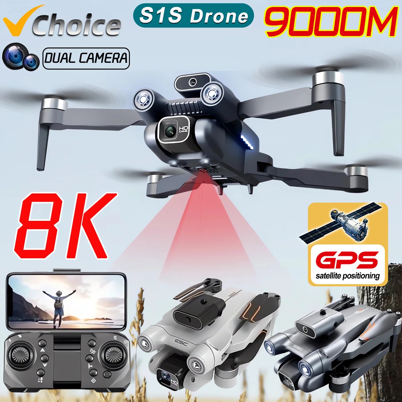 Drone Rc S1S - Dron plegable S1S, 5G, Wifi, 4K,